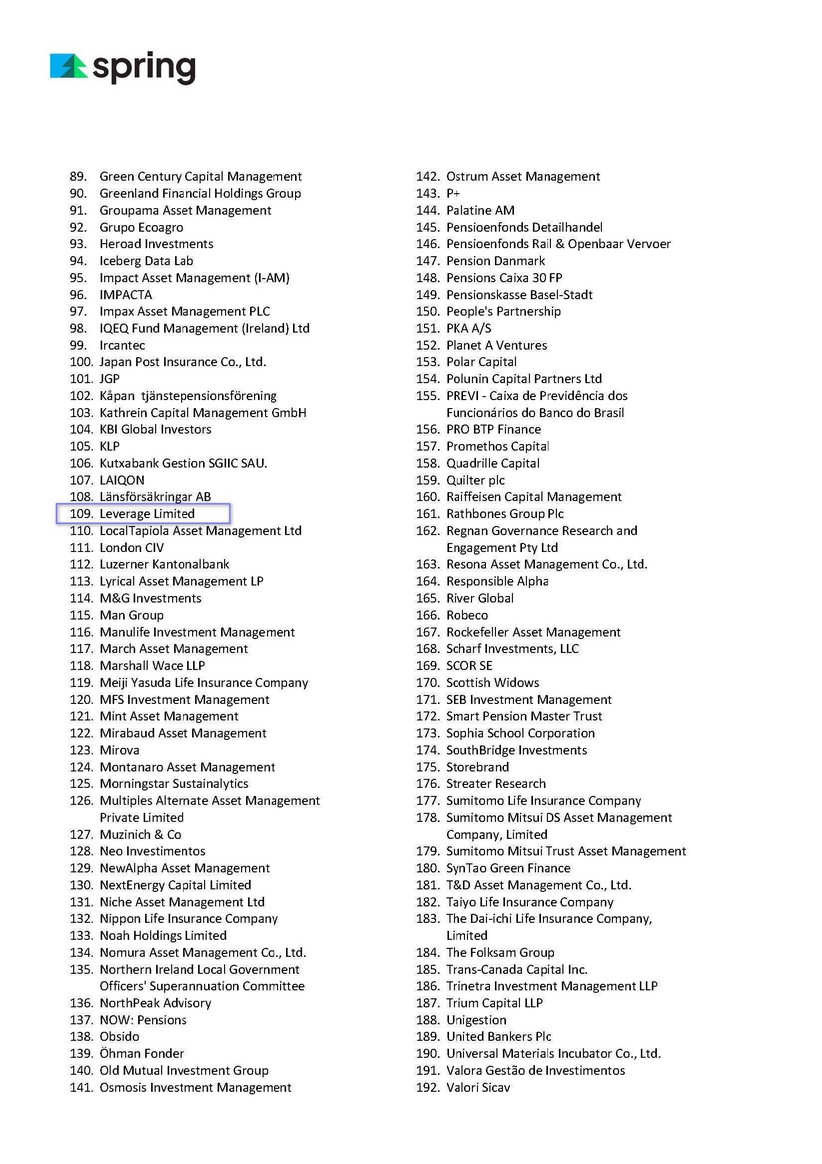 Leverage加入UNPRI发起的自然尽责管理倡议Spring Leverage加入UNPRI发起的自然尽责管理倡议Spring