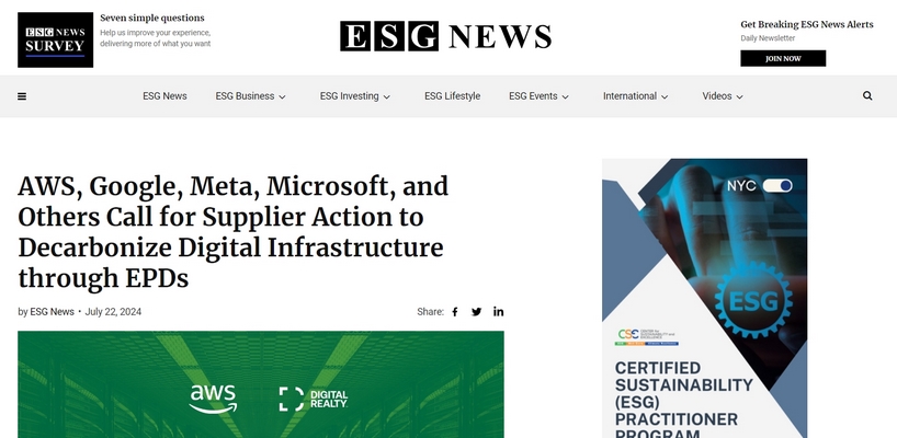 AWS、Google、Meta、Microsoft 等公司呼吁供应商采取行动，通过 EPD 实现数字基础设施脱碳