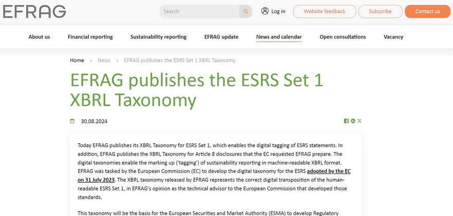 欧盟ESG标准制定机构EFRAG正式发布数字分类法 欧盟ESG标准制定机构EFRAG正式发布数字分类法