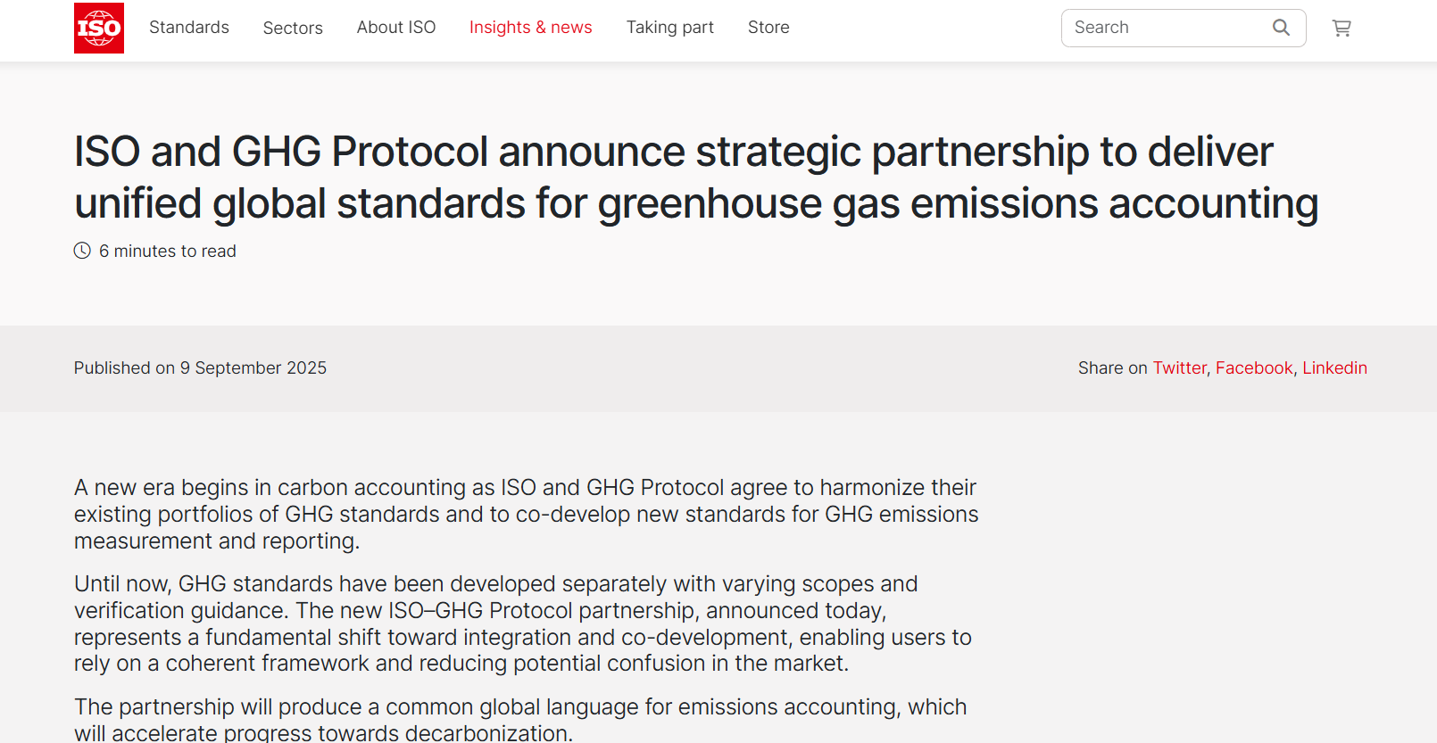 ISO与GHG Protocol达成历史性战略合作,旨在终结碳核算标准“碎片化”时代 ISO与GHG Protocol达成历史性战略合作,旨在终结碳核算标准“碎片化”时代