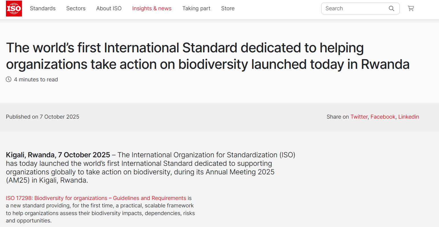 ISO 17298:全球首个生物多样性国际标准发布,为企业可持续发展提供明确指引 ISO 17298:全球首个生物多样性国际标准发布,为企业可持续发展提供明确指引