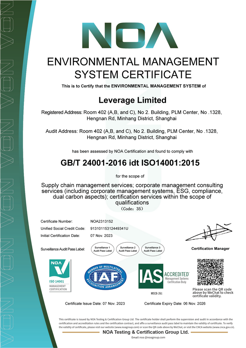 ISO14001 Environmental Management System Certificate