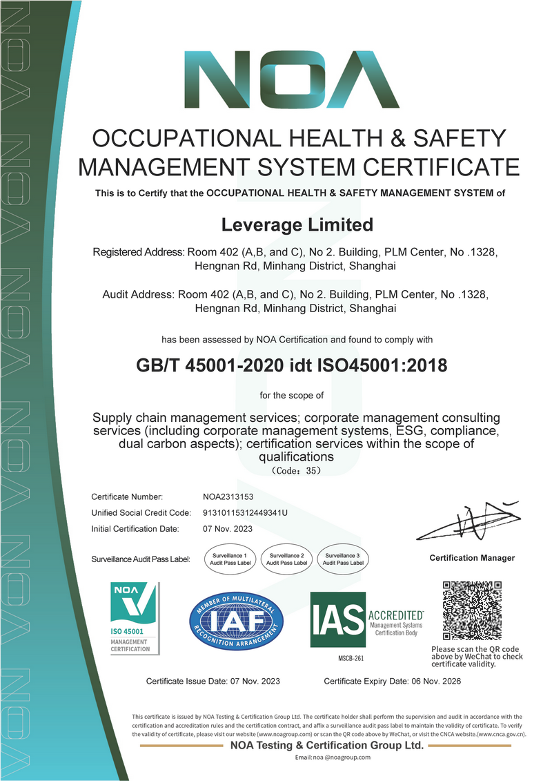 ISO 45001 OHS Management System Certificate