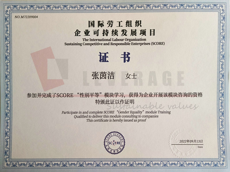 Certificate of SCORE Target Gender Equality Program